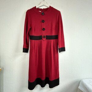 Maggy London Womens Red & Black Button Detail 3/4 Sleeve Dress Size 8 Stretch